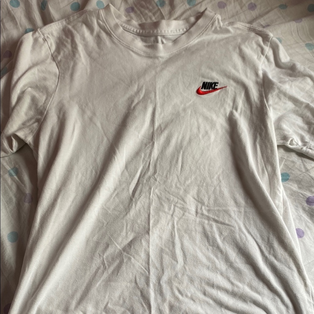 Nike White Short Sleeve Tee with Red Swoosh